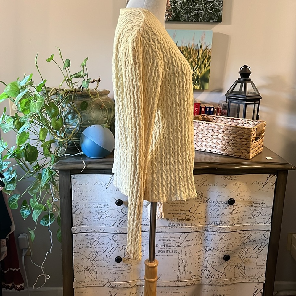 VINTAGE LIZ CLAIBORNE LIZ GOLF CARDIGAN CABLE KNIT SWEATER STRAW YELLOW SIZE M - Picture 5 of 12